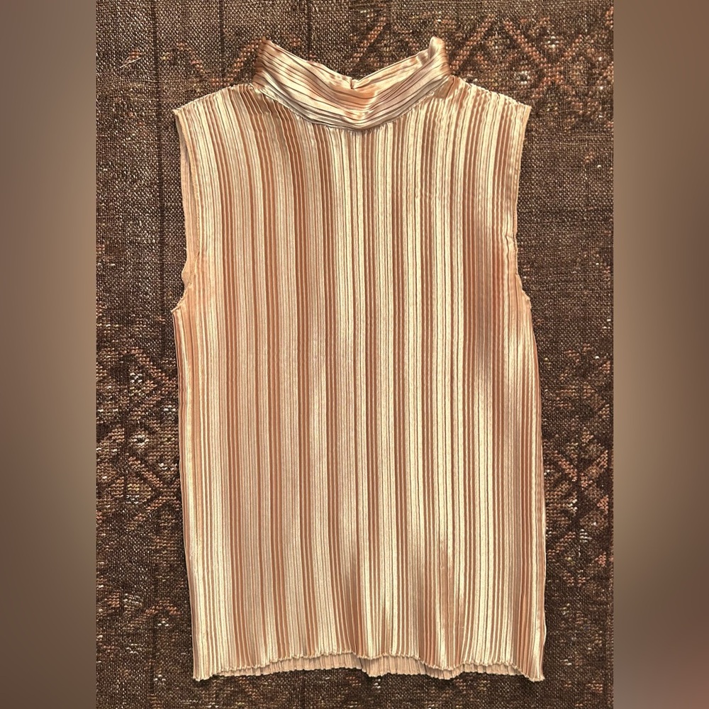 Vintage 80s 90s Pleated Mock Neck Gold Metallic Tank Top Size Small / Medium